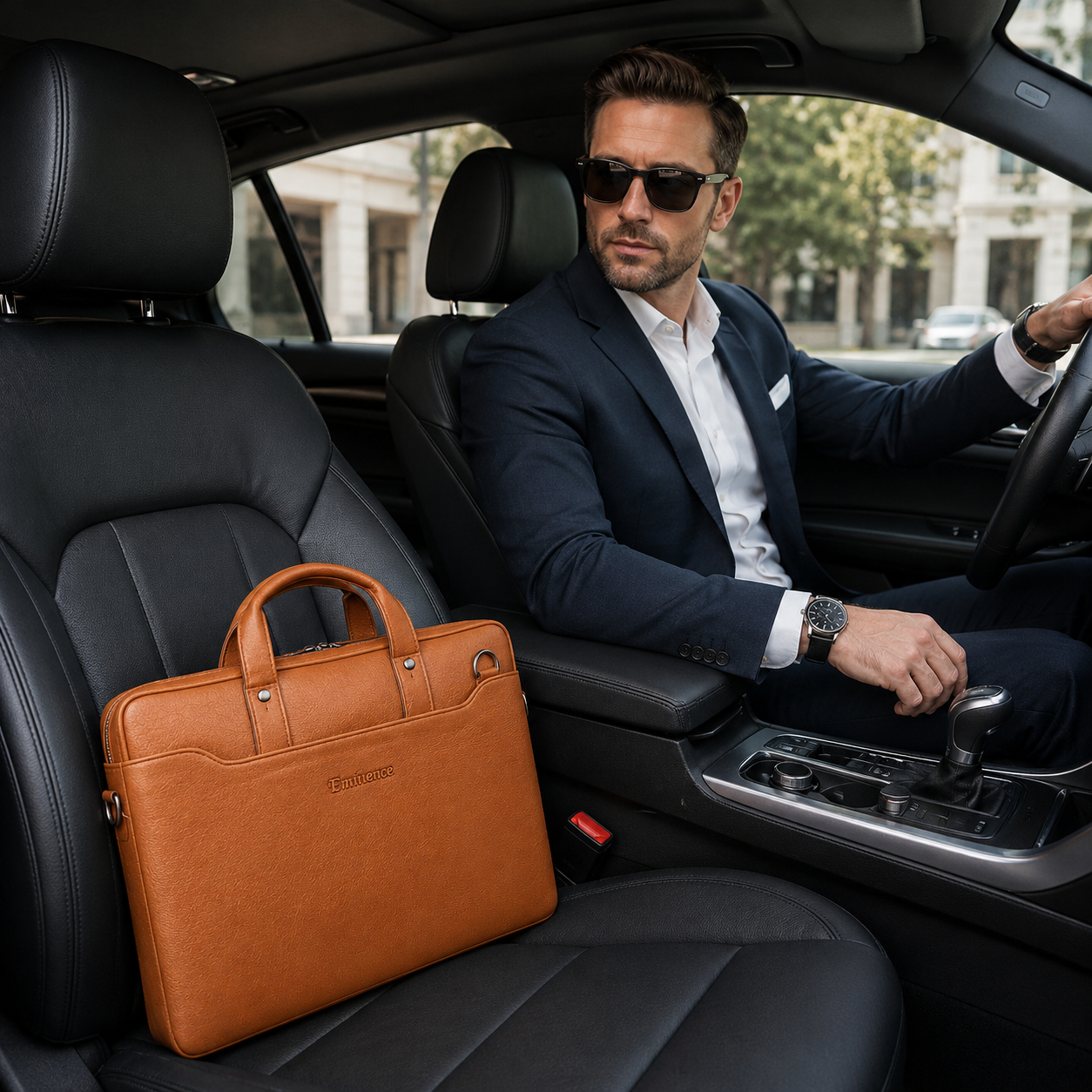 Luxcariiy Tan Brown Genuine Leather Laptop Bag for Men – Professional Business Briefcase, Work & Travel Computer Bag with Multiple Compartments