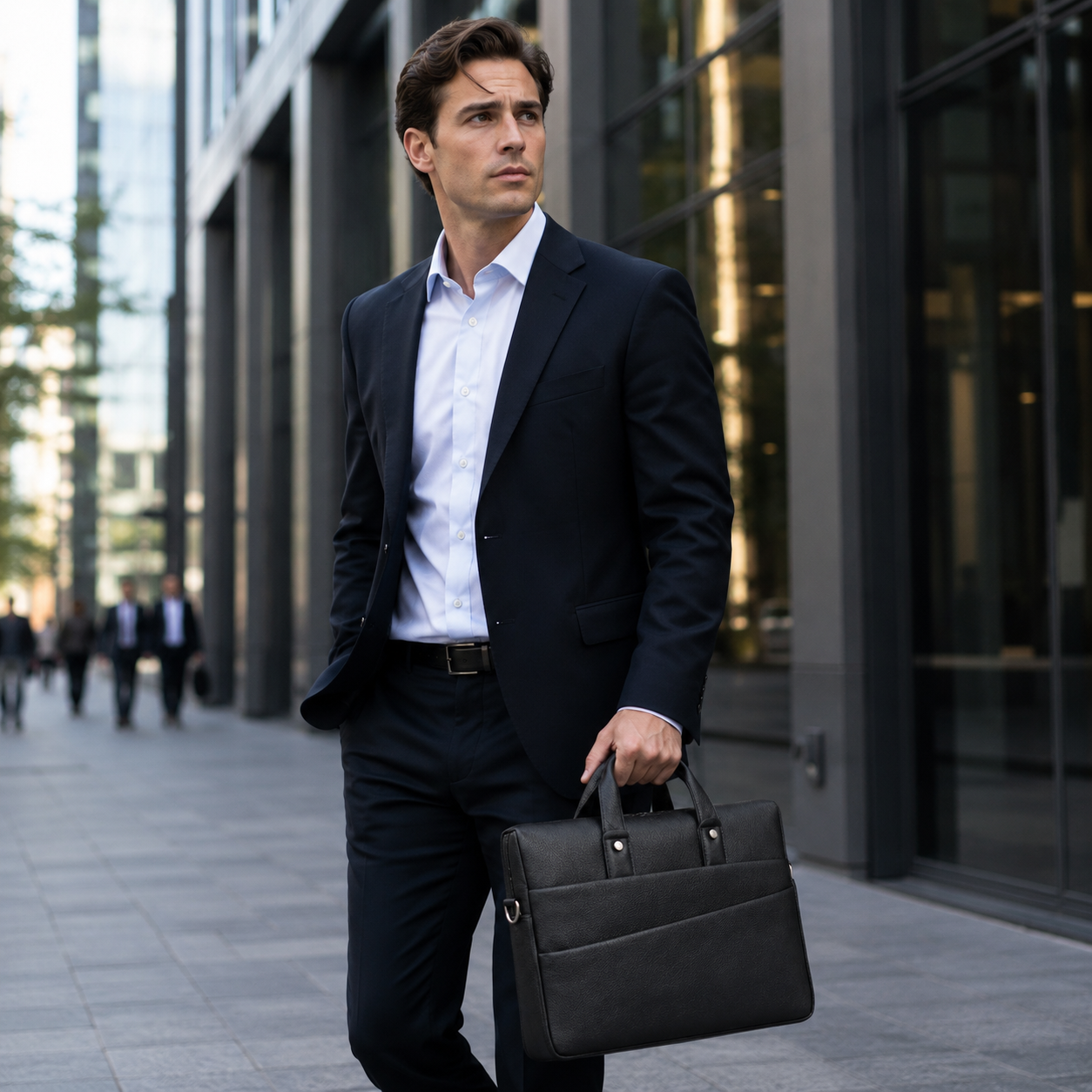 Luxcariiy Black Genuine Leather Laptop Bag for Men – Professional Business Briefcase, Work & Office Computer Bag with Multiple Compartments