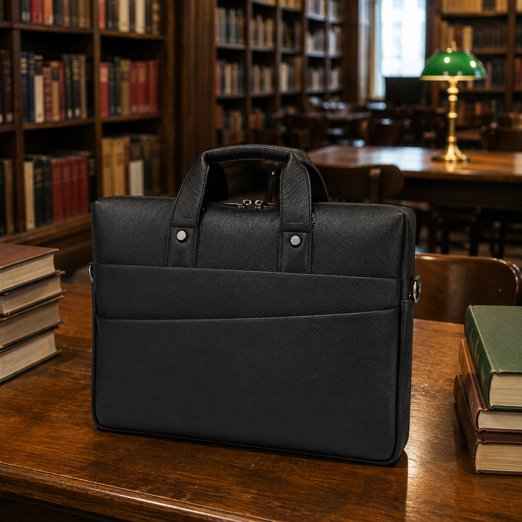 Luxcariiy Black Genuine Leather Laptop Bag for Men – Professional Business Briefcase, Work & Office Computer Bag with Multiple Compartments