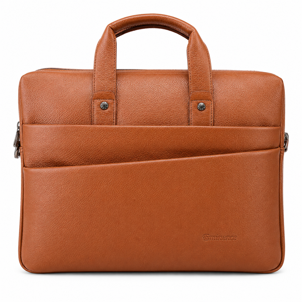 Luxcariiy Cognac Brown Genuine Leather Laptop Bag for Men – Professional Business Briefcase, Work Office & Travel Computer Bag