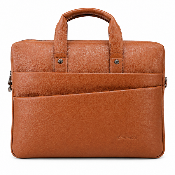 Luxcariiy Cognac Brown Genuine Leather Laptop Bag for Men – Professional Business Briefcase, Work Office & Travel Computer Bag