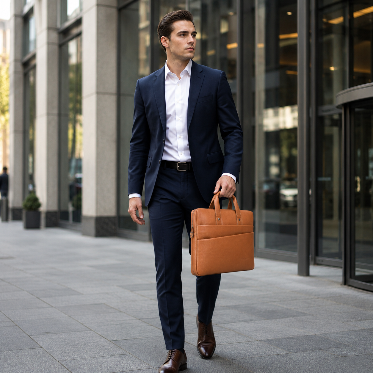 Luxcariiy Cognac Brown Genuine Leather Laptop Bag for Men – Professional Business Briefcase, Work Office & Travel Computer Bag