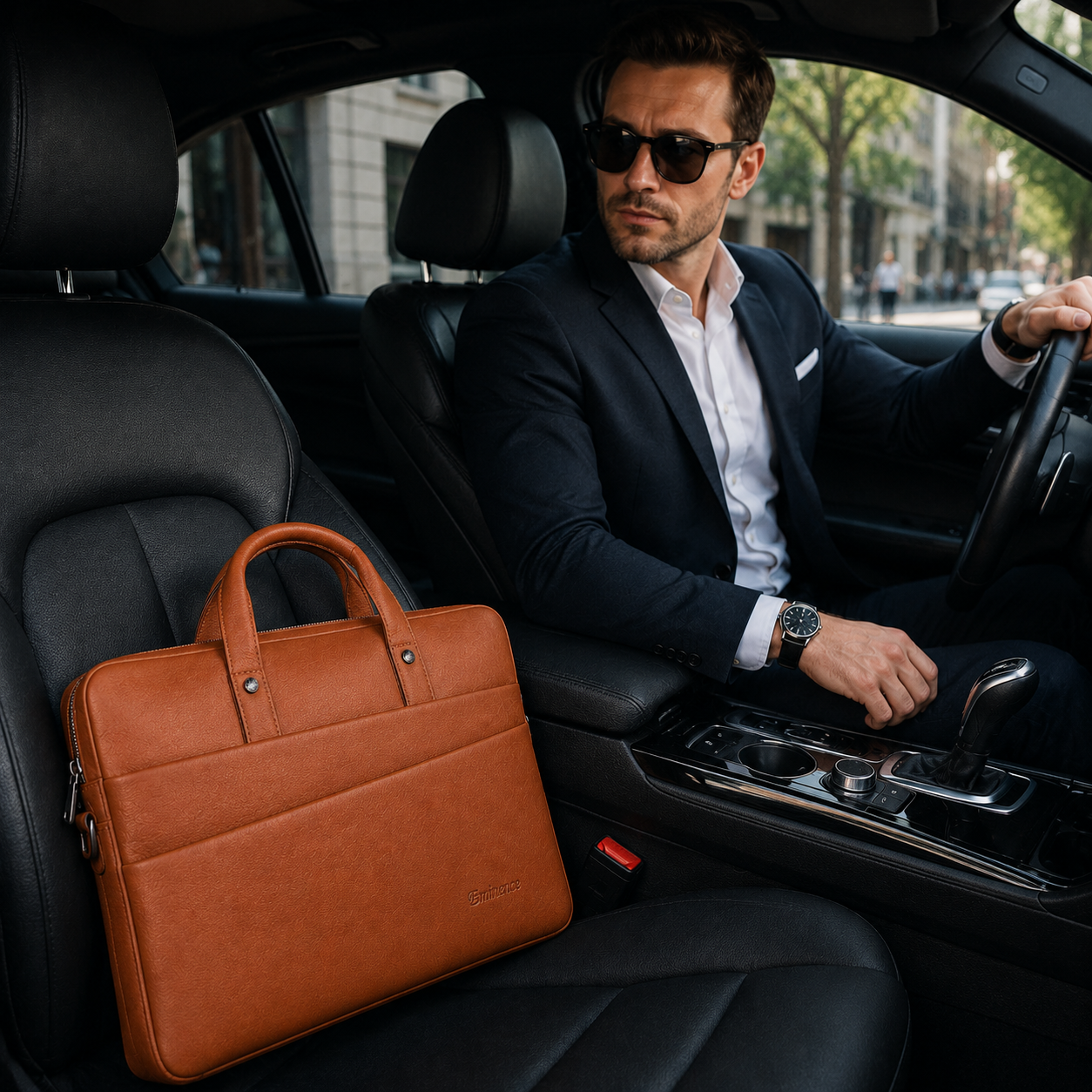 Luxcariiy Cognac Brown Genuine Leather Laptop Bag for Men – Professional Business Briefcase, Work Office & Travel Computer Bag
