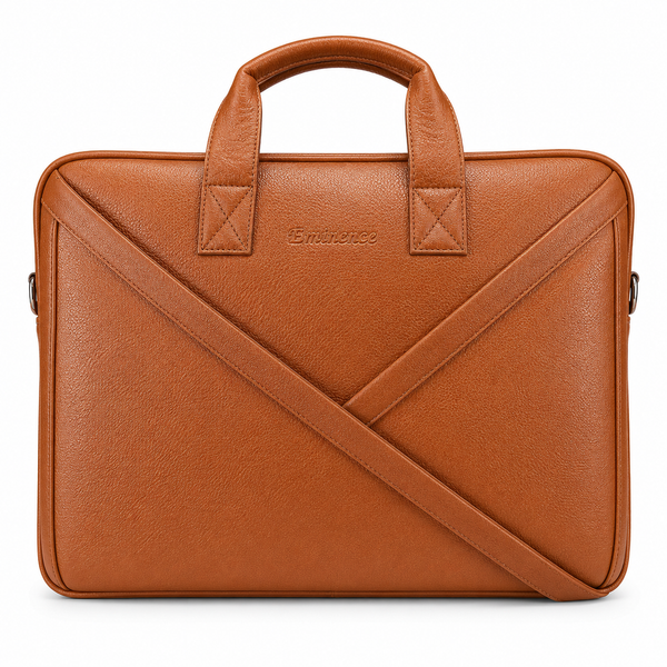 Luxcariiy Eminence Tan Genuine Leather Laptop Bag for Men – 15.6 & 16 Inch Professional Business Briefcase with Padded Laptop Compartment, Premium Office Work Travel Messenger Bag