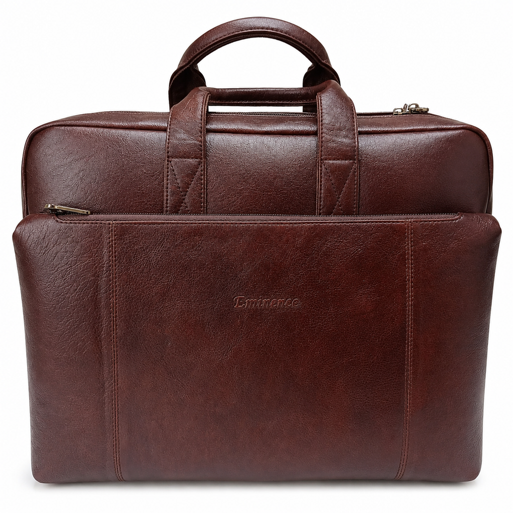 Luxcariiy Brown Genuine Leather Laptop Bag for Men – Full Grain Leather Briefcase for 15.6" & 16" Laptop, Premium Business Work Office Travel Messenger Computer Bag with Multiple Compartments