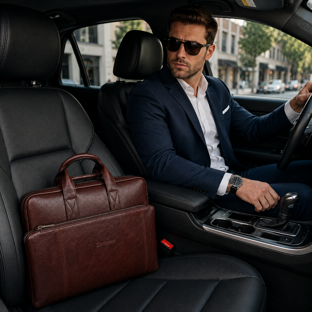 Luxcariiy Brown Genuine Leather Laptop Bag for Men – Full Grain Leather Briefcase for 15.6" & 16" Laptop, Premium Business Work Office Travel Messenger Computer Bag with Multiple Compartments
