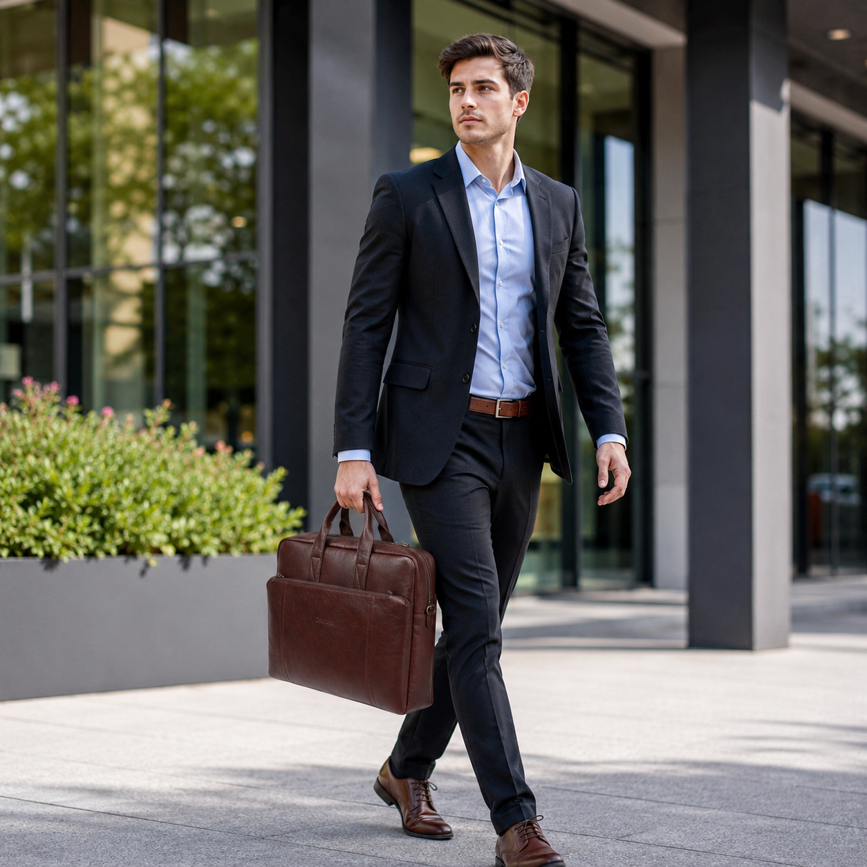 Luxcariiy Brown Genuine Leather Laptop Bag for Men – Full Grain Leather Briefcase for 15.6" & 16" Laptop, Premium Business Work Office Travel Messenger Computer Bag with Multiple Compartments