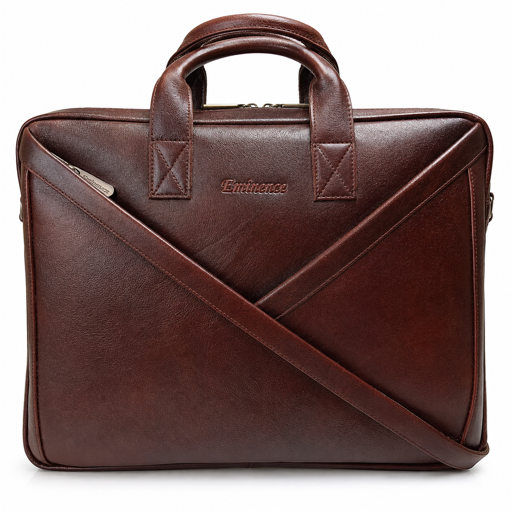 Luxcariiy Eminence Full Grain Leather Laptop Bag for Men – Dark Brown 15.6"/16" Executive Leather Briefcase, Premium Business Work Office Travel Computer Messenger Bag with Padded Laptop Compartment