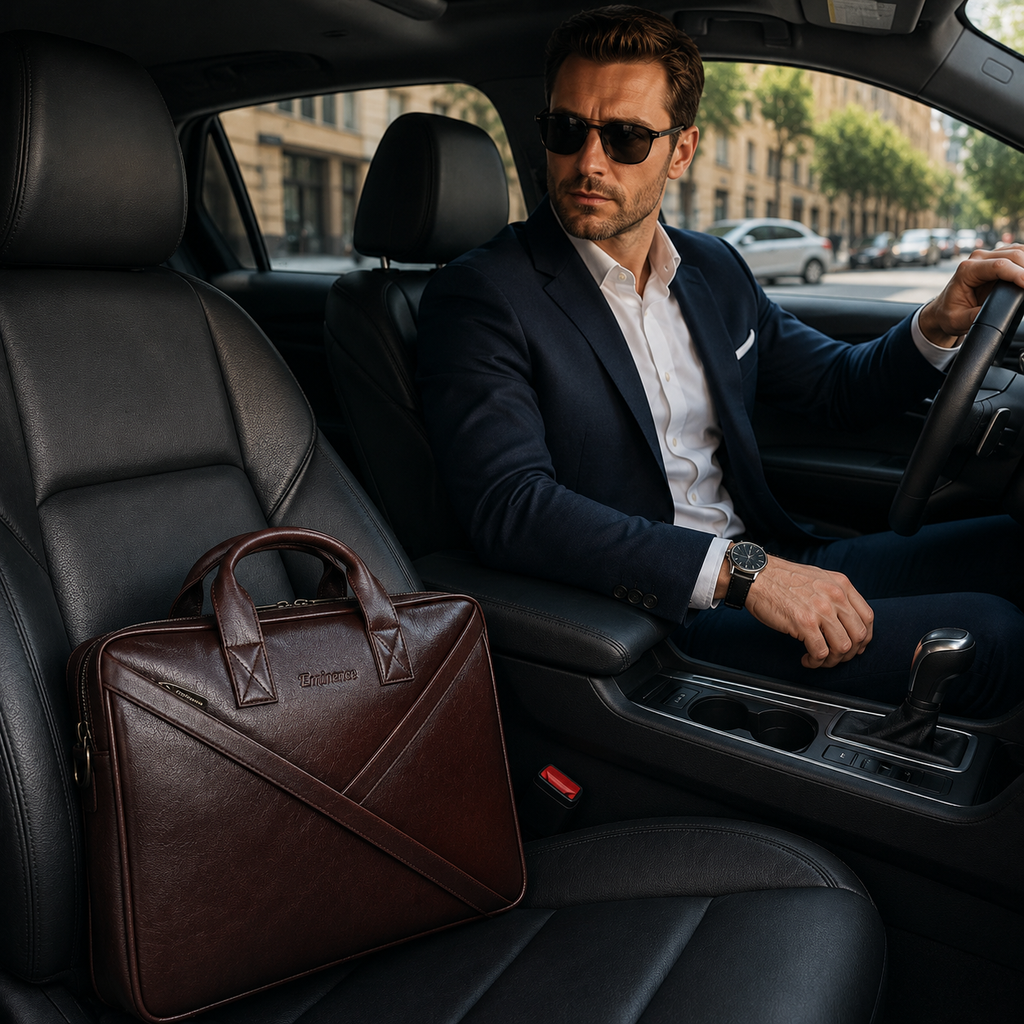 Luxcariiy Eminence Full Grain Leather Laptop Bag for Men – Dark Brown 15.6"/16" Executive Leather Briefcase, Premium Business Work Office Travel Computer Messenger Bag with Padded Laptop Compartment