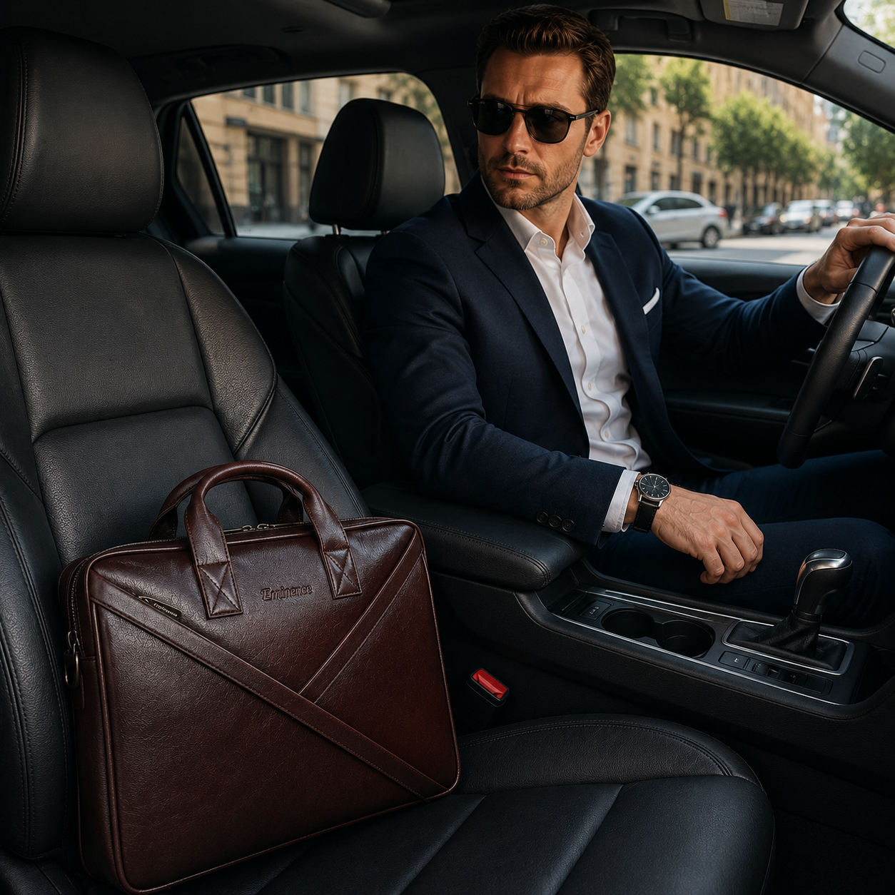 Luxcariiy Eminence Full Grain Leather Laptop Bag for Men – Dark Brown 15.6"/16" Executive Leather Briefcase, Premium Business Work Office Travel Computer Messenger Bag with Padded Laptop Compartment