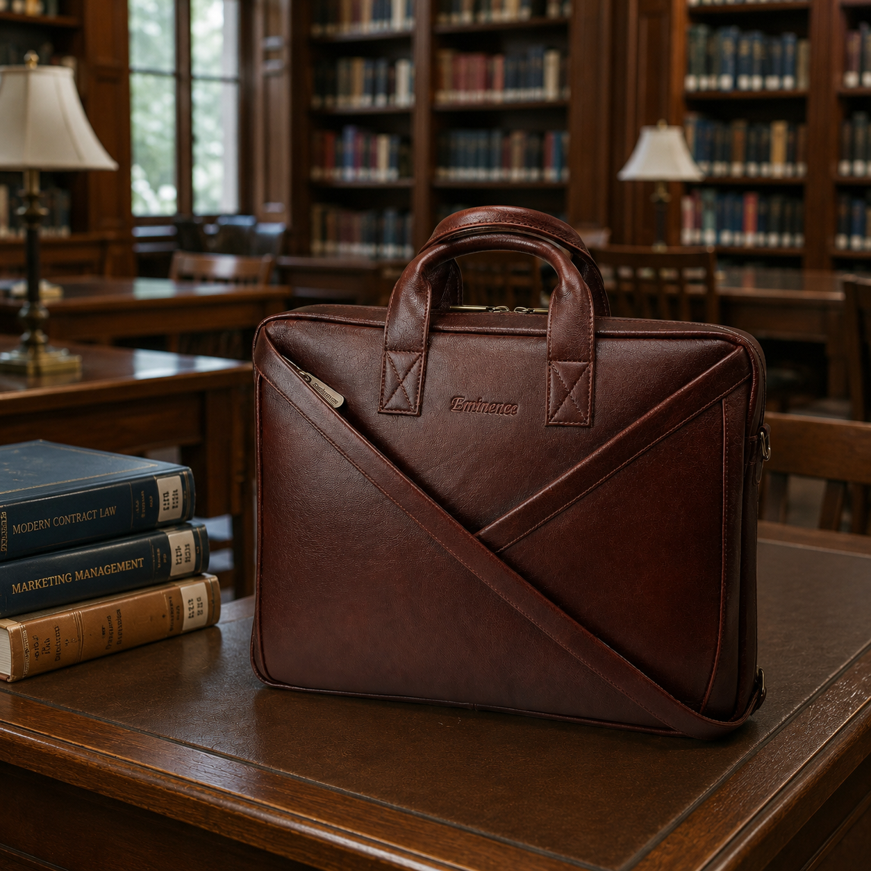 Luxcariiy Eminence Full Grain Leather Laptop Bag for Men – Dark Brown 15.6"/16" Executive Leather Briefcase, Premium Business Work Office Travel Computer Messenger Bag with Padded Laptop Compartment