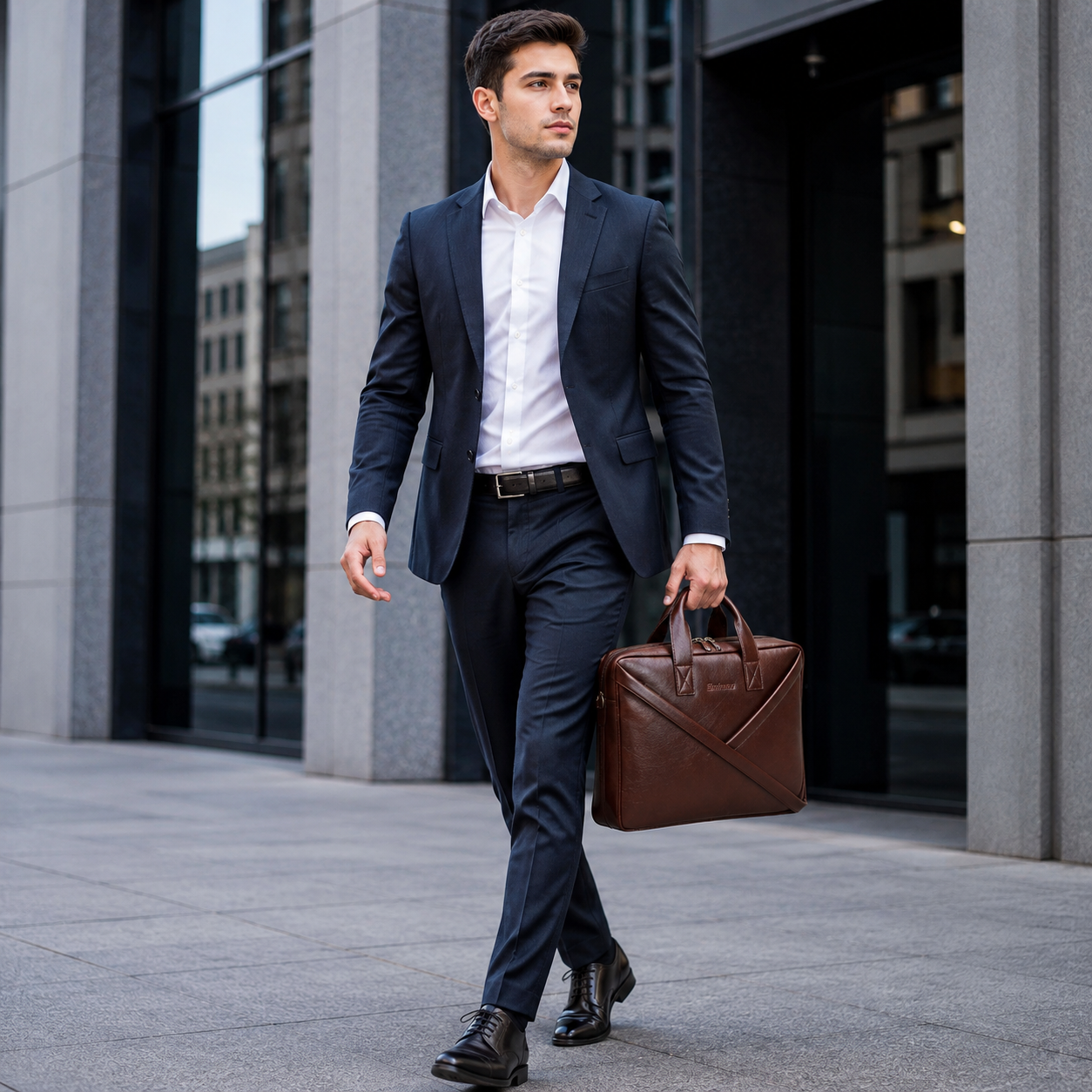 Luxcariiy Eminence Full Grain Leather Laptop Bag for Men – Dark Brown 15.6"/16" Executive Leather Briefcase, Premium Business Work Office Travel Computer Messenger Bag with Padded Laptop Compartment