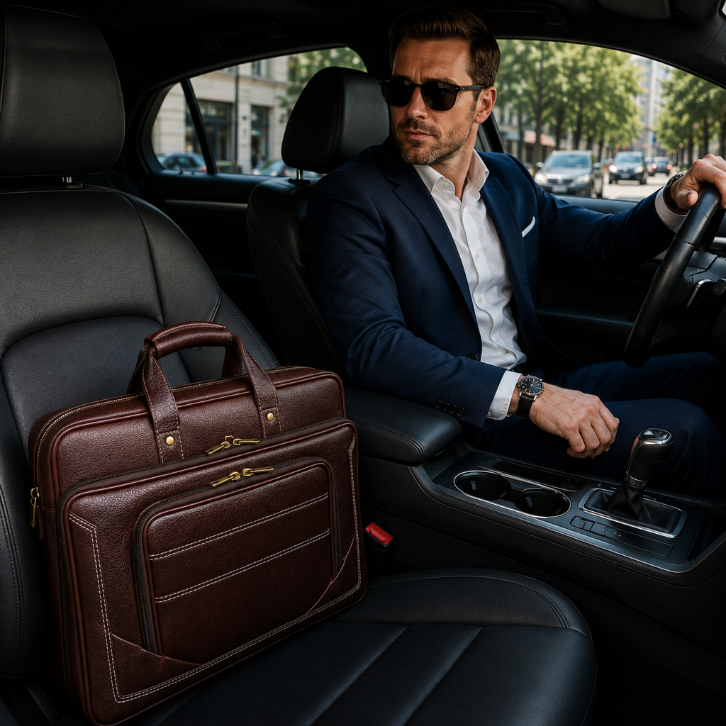 Luxcariiy Dark Brown Genuine Leather Laptop Bag for Men 15.6" & 16" | Full Grain Leather Briefcase, Business Work Office Travel Messenger Bag