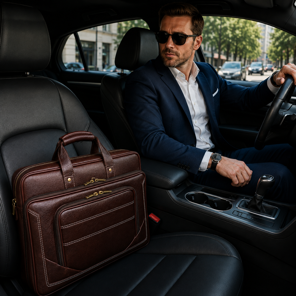 Luxcariiy Dark Brown Genuine Leather Laptop Bag for Men 15.6" & 16" | Full Grain Leather Briefcase, Business Work Office Travel Messenger Bag