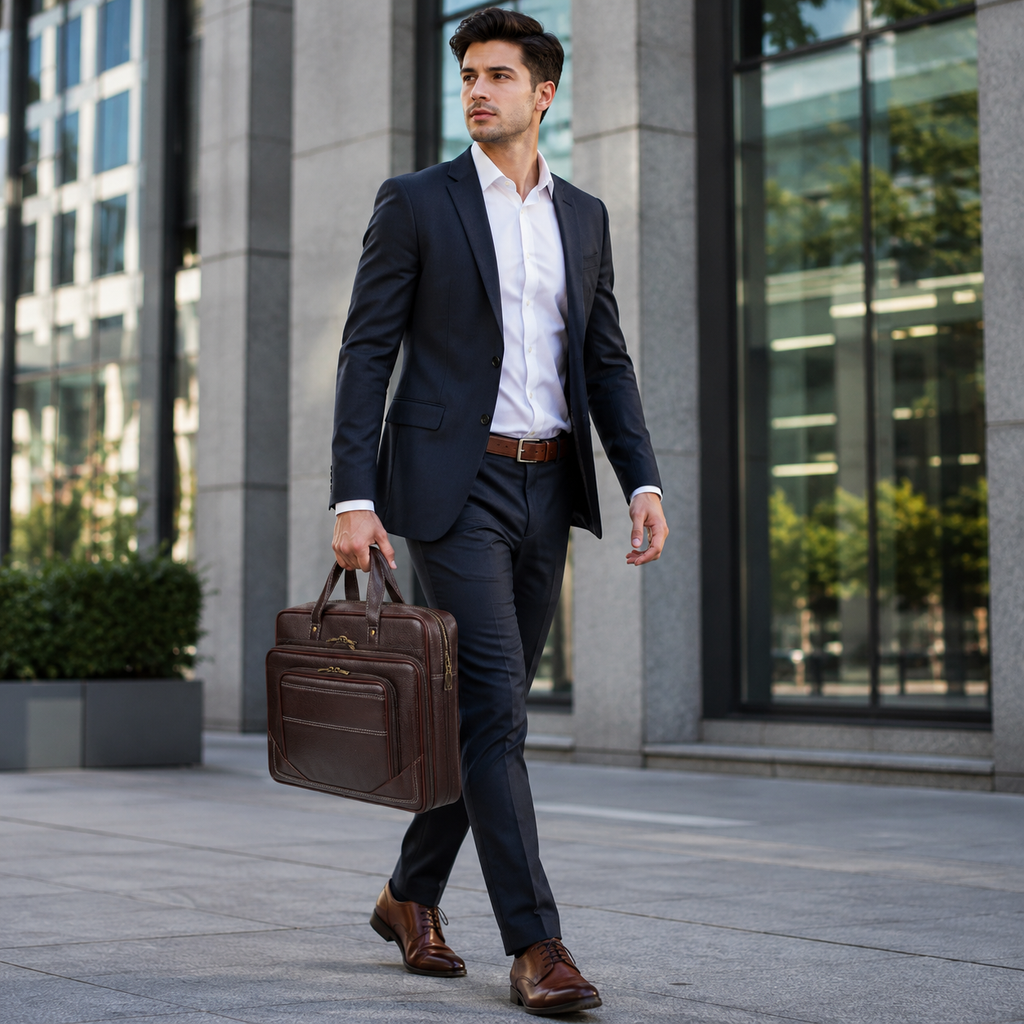 Luxcariiy Dark Brown Genuine Leather Laptop Bag for Men 15.6" & 16" | Full Grain Leather Briefcase, Business Work Office Travel Messenger Bag
