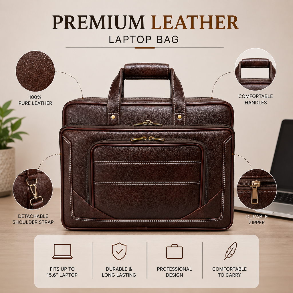 Luxcariiy Dark Brown Genuine Leather Laptop Bag for Men 15.6" & 16" | Full Grain Leather Briefcase, Business Work Office Travel Messenger Bag