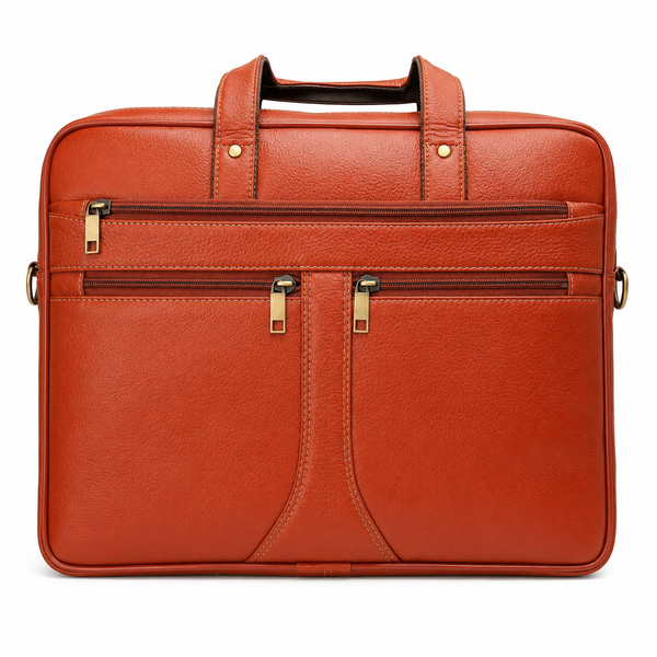 Luxcariiy Cognac Genuine Leather Laptop Bag for Men – Full Grain Leather Laptop Briefcase Fits 15.6" & 16" Laptop, Professional Business Office Work Travel Messenger Bag with Multiple Compartments