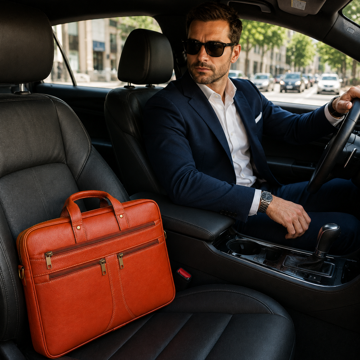 Luxcariiy Cognac Genuine Leather Laptop Bag for Men – Full Grain Leather Laptop Briefcase Fits 15.6" & 16" Laptop, Professional Business Office Work Travel Messenger Bag with Multiple Compartments