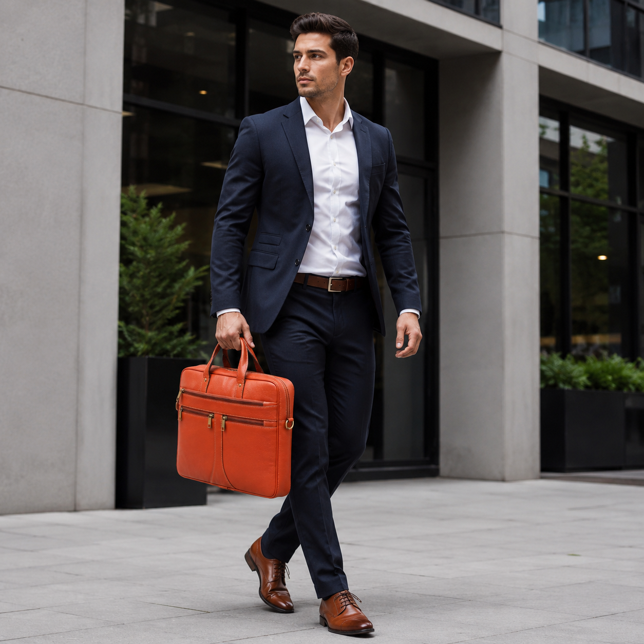 Luxcariiy Cognac Genuine Leather Laptop Bag for Men – Full Grain Leather Laptop Briefcase Fits 15.6" & 16" Laptop, Professional Business Office Work Travel Messenger Bag with Multiple Compartments