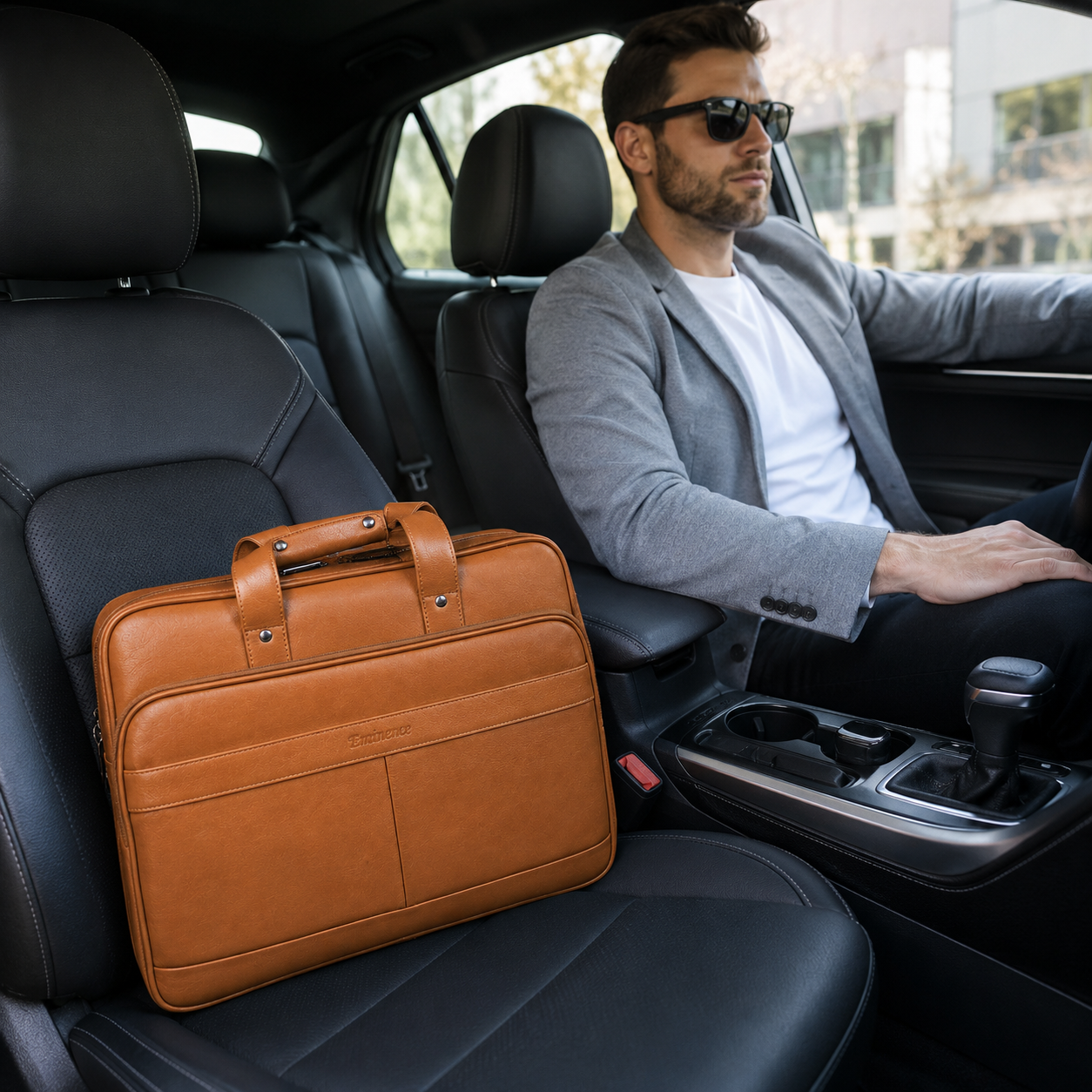 Luxcariiy Men’s Genuine Leather Laptop Bag – Brown Professional Business Briefcase for Work, Office & Travel