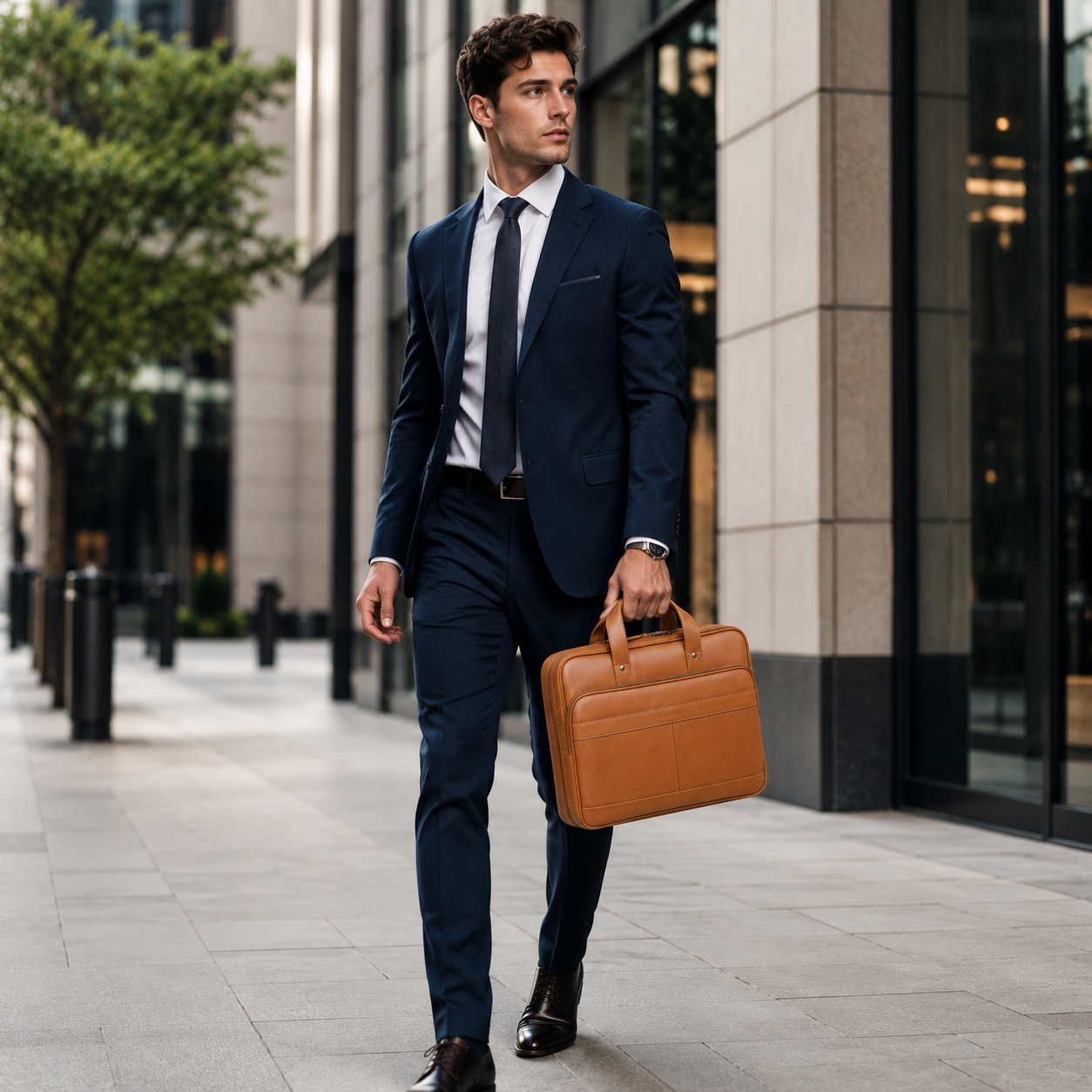 Luxcariiy Men’s Genuine Leather Laptop Bag – Brown Professional Business Briefcase for Work, Office & Travel