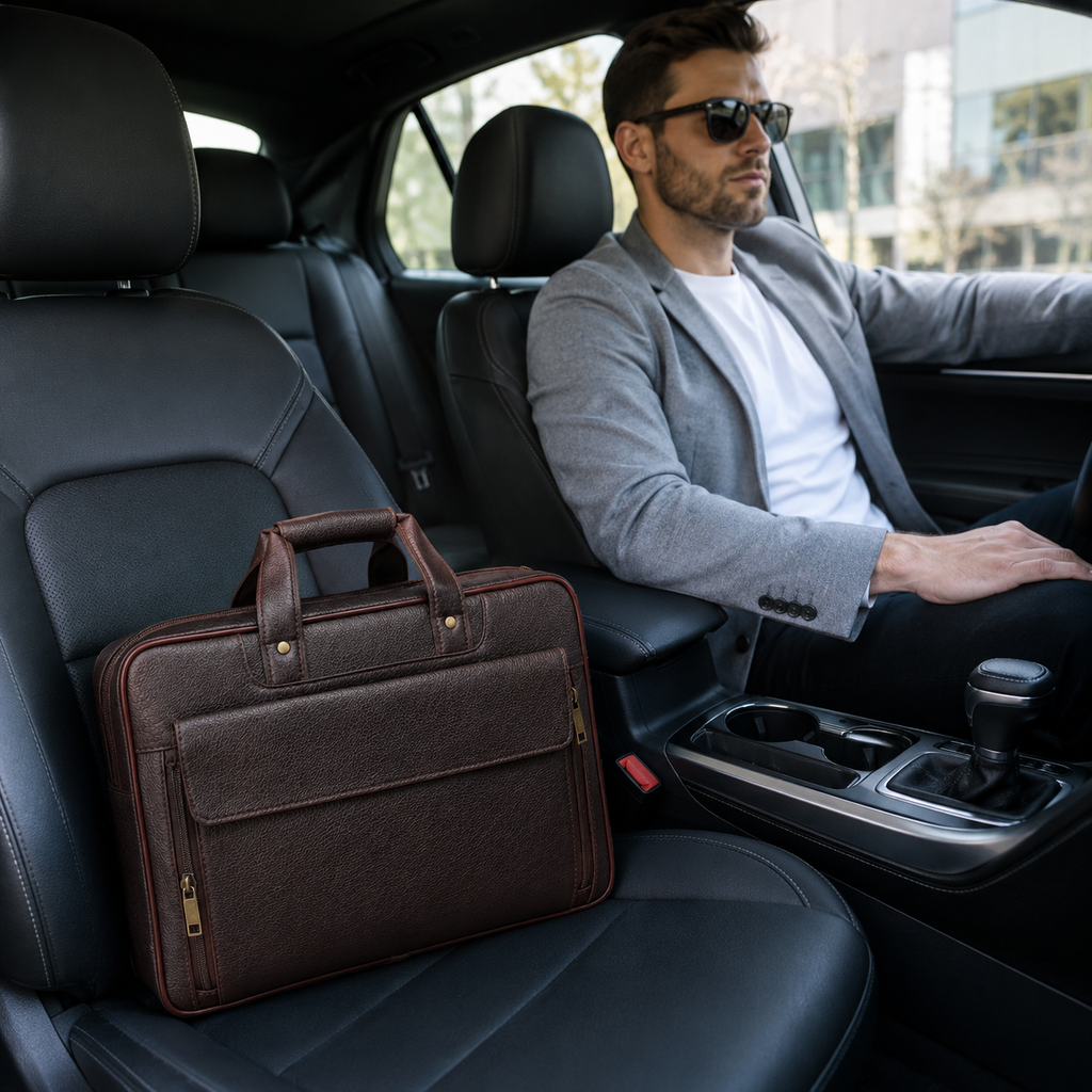 Luxcariiy Dark Brown Genuine Leather Laptop Bag for Men – Professional Business Briefcase, Work & Office Computer Bag with Multiple Compartments