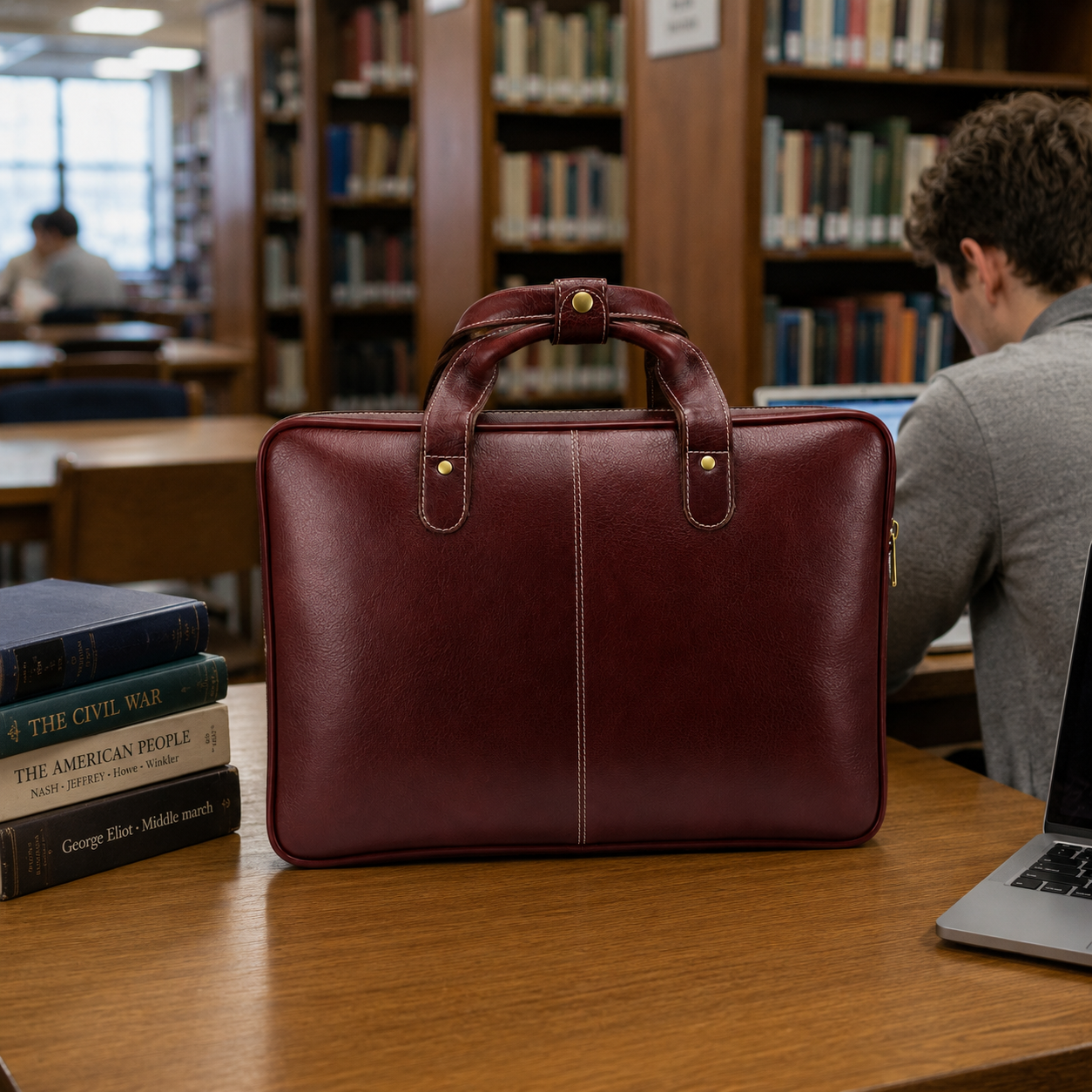 Luxcariiy Men’s Genuine Leather Laptop Bag – Dark Brown Professional Briefcase for Work, Office & Business Travel