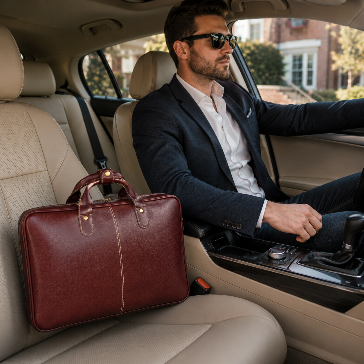 Luxcariiy Men’s Genuine Leather Laptop Bag – Dark Brown Professional Briefcase for Work, Office & Business Travel