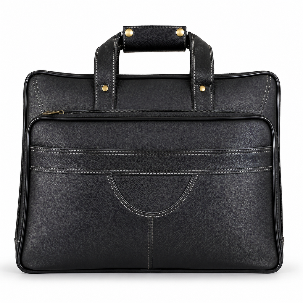 Luxcariiy Black Genuine Leather Laptop Bag for Men | 15.6-16 Inch Professional Business Briefcase | Full Grain Leather Work Office Travel Messenger Computer Bag