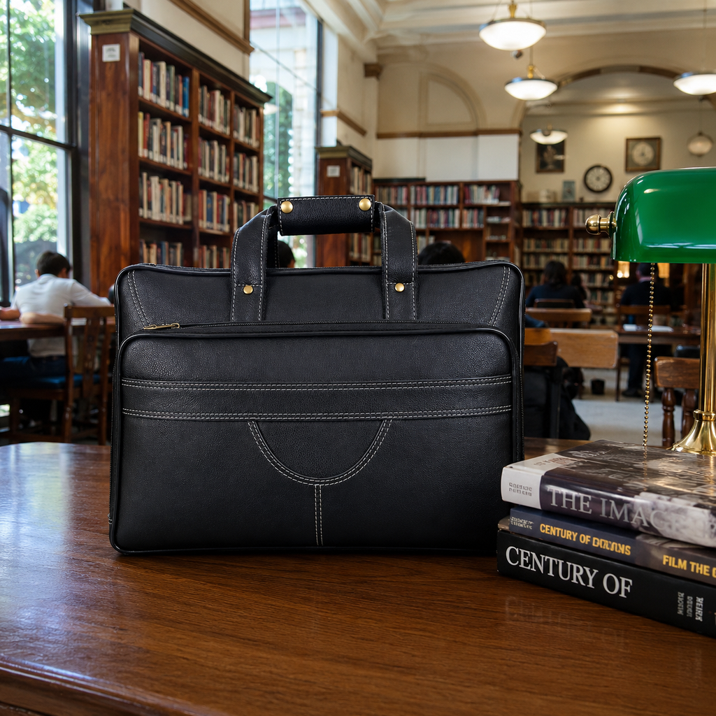 Luxcariiy Black Genuine Leather Laptop Bag for Men | 15.6-16 Inch Professional Business Briefcase | Full Grain Leather Work Office Travel Messenger Computer Bag