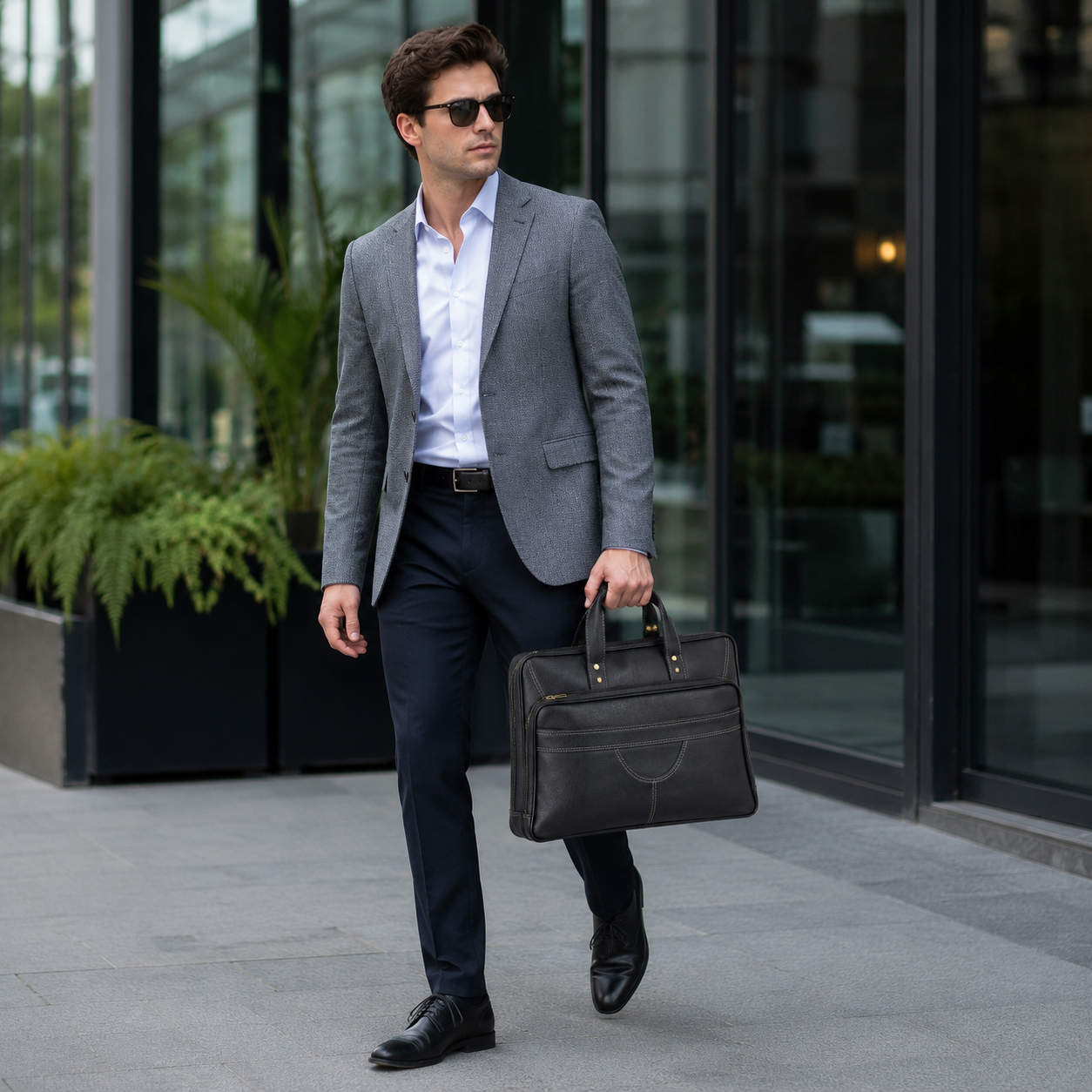 Luxcariiy Black Genuine Leather Laptop Bag for Men | 15.6-16 Inch Professional Business Briefcase | Full Grain Leather Work Office Travel Messenger Computer Bag