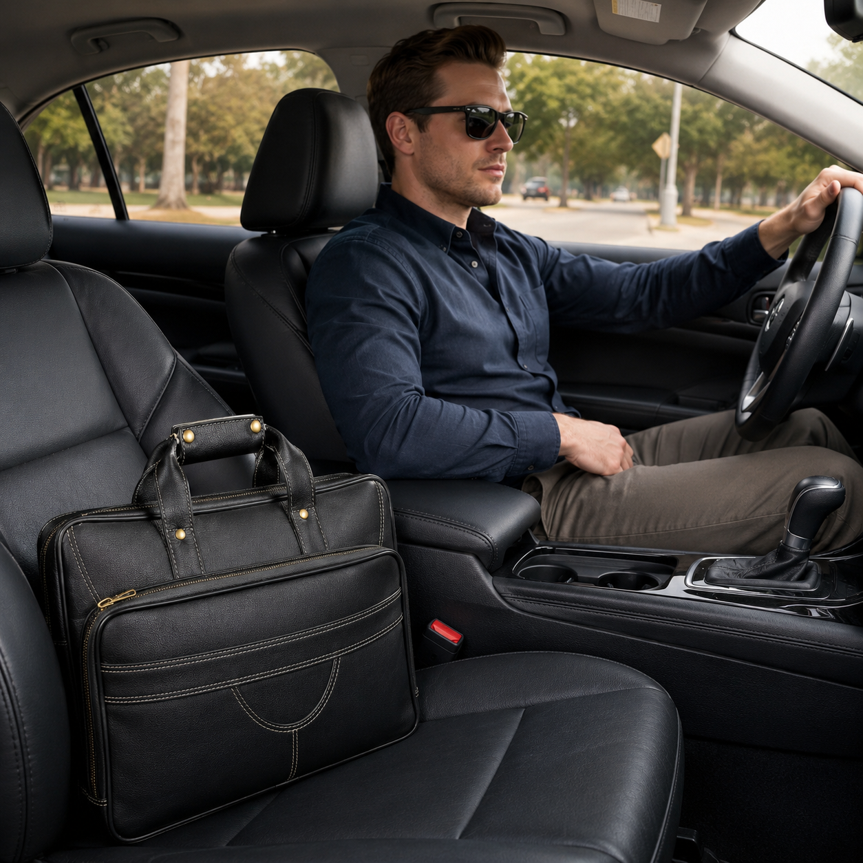 Luxcariiy Black Genuine Leather Laptop Bag for Men | 15.6-16 Inch Professional Business Briefcase | Full Grain Leather Work Office Travel Messenger Computer Bag
