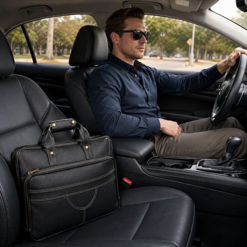 Luxcariiy Black Genuine Leather Laptop Bag for Men | 15.6-16 Inch Professional Business Briefcase | Full Grain Leather Work Office Travel Messenger Computer Bag