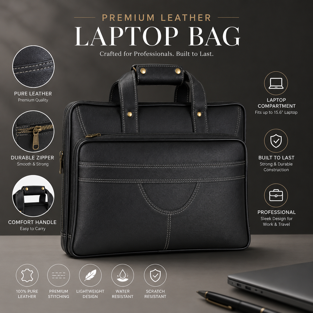 Luxcariiy Black Genuine Leather Laptop Bag for Men | 15.6-16 Inch Professional Business Briefcase | Full Grain Leather Work Office Travel Messenger Computer Bag