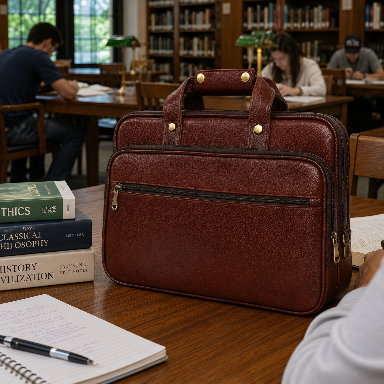 Luxcariiy® Genuine Leather Laptop Bag for Men - Brown Full Grain Leather Laptop Briefcase for 15.6 & 16 Inch Laptop, Professional Business Work Office Travel Messenger Computer Bag with Multiple Compartments