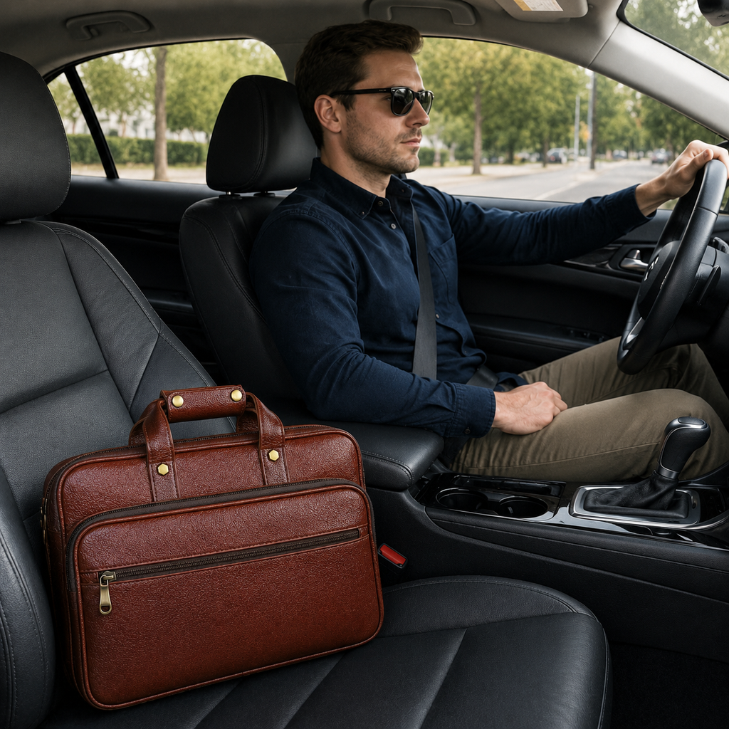 Luxcariiy® Genuine Leather Laptop Bag for Men - Brown Full Grain Leather Laptop Briefcase for 15.6 & 16 Inch Laptop, Professional Business Work Office Travel Messenger Computer Bag with Multiple Compartments
