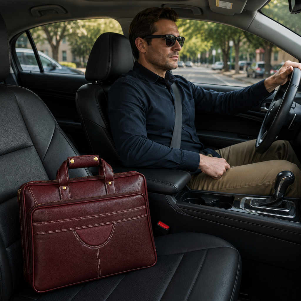 Luxcariiy® Full Grain Leather Laptop Bag for Men – Premium Leather Briefcase for 15.6 & 16 Inch Laptop, Business Office Work Travel Messenger Computer Bag with Padded Laptop Compartment
