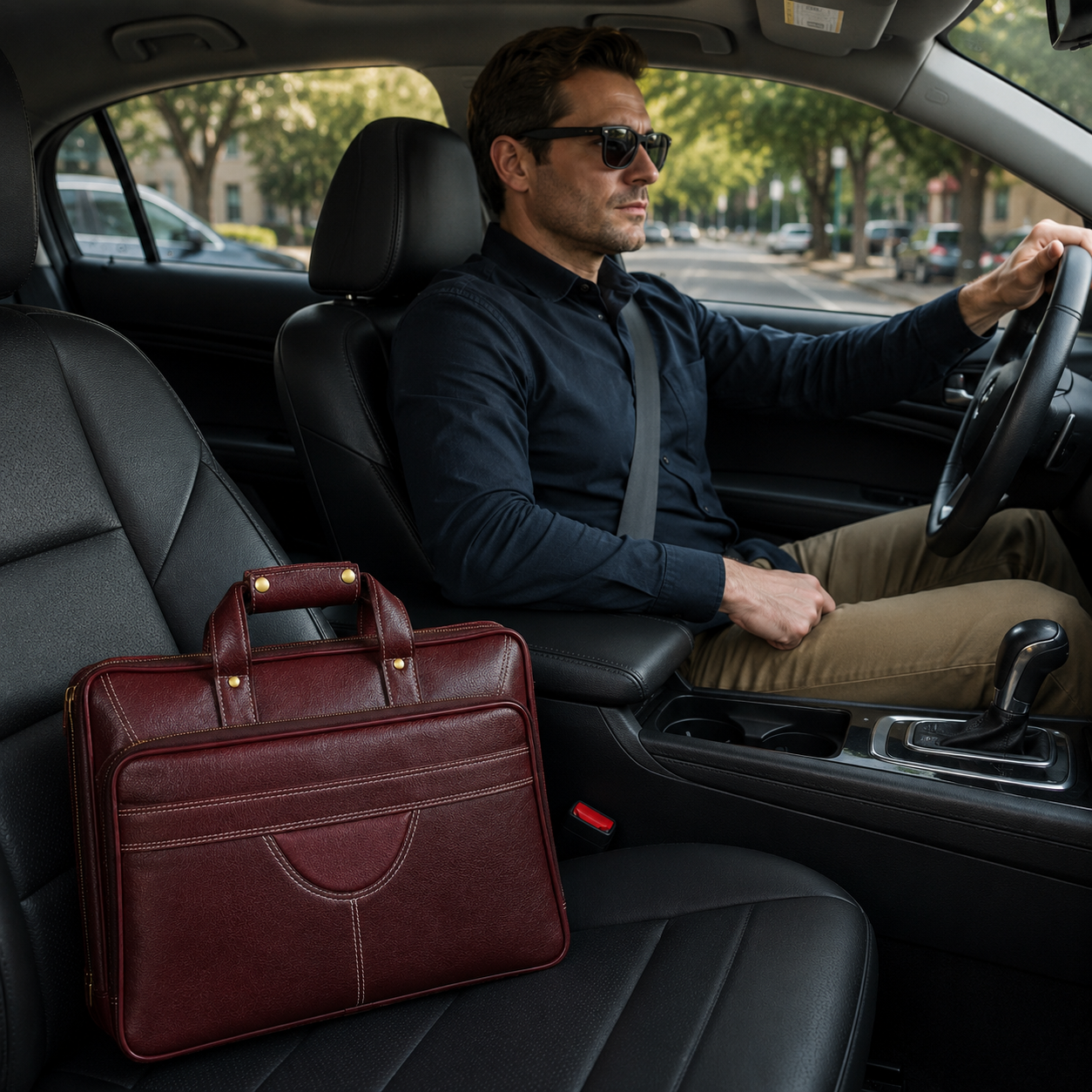 Luxcariiy® Full Grain Leather Laptop Bag for Men – Premium Leather Briefcase for 15.6 & 16 Inch Laptop, Business Office Work Travel Messenger Computer Bag with Padded Laptop Compartment
