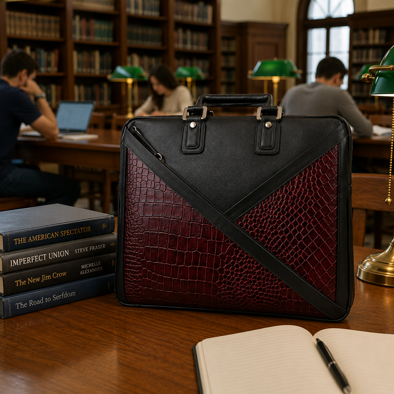 Luxcariiy Black & Burgundy Crocodile Embossed Genuine Leather Laptop Bag for Men – 15.6" Business Briefcase, Executive Office Messenger Bag with Shoulder Strap