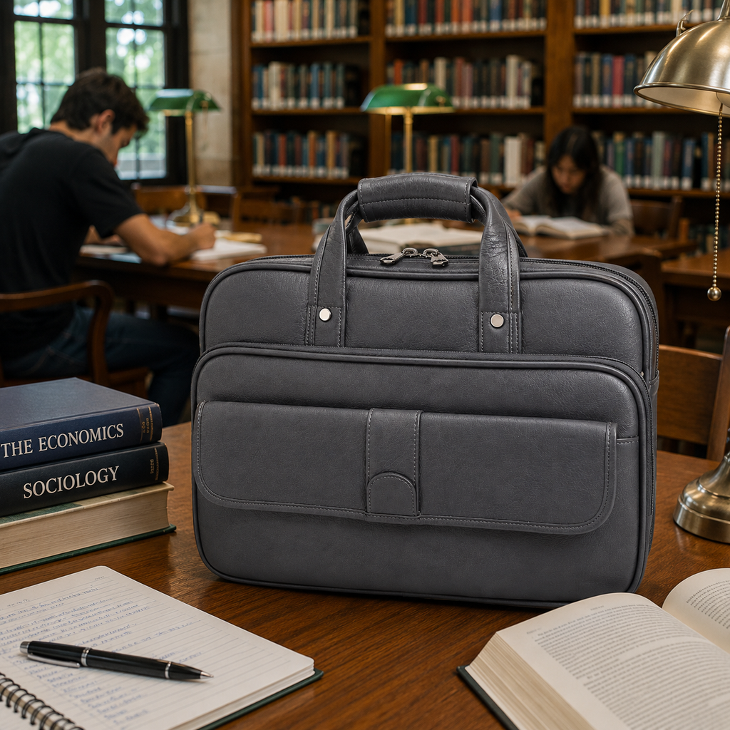 Luxcariiy Grey Genuine Leather Laptop Bag for Men | Premium Business Briefcase for 15.6 & 16 Inch Laptop | Professional Office Work Travel Messenger Bag