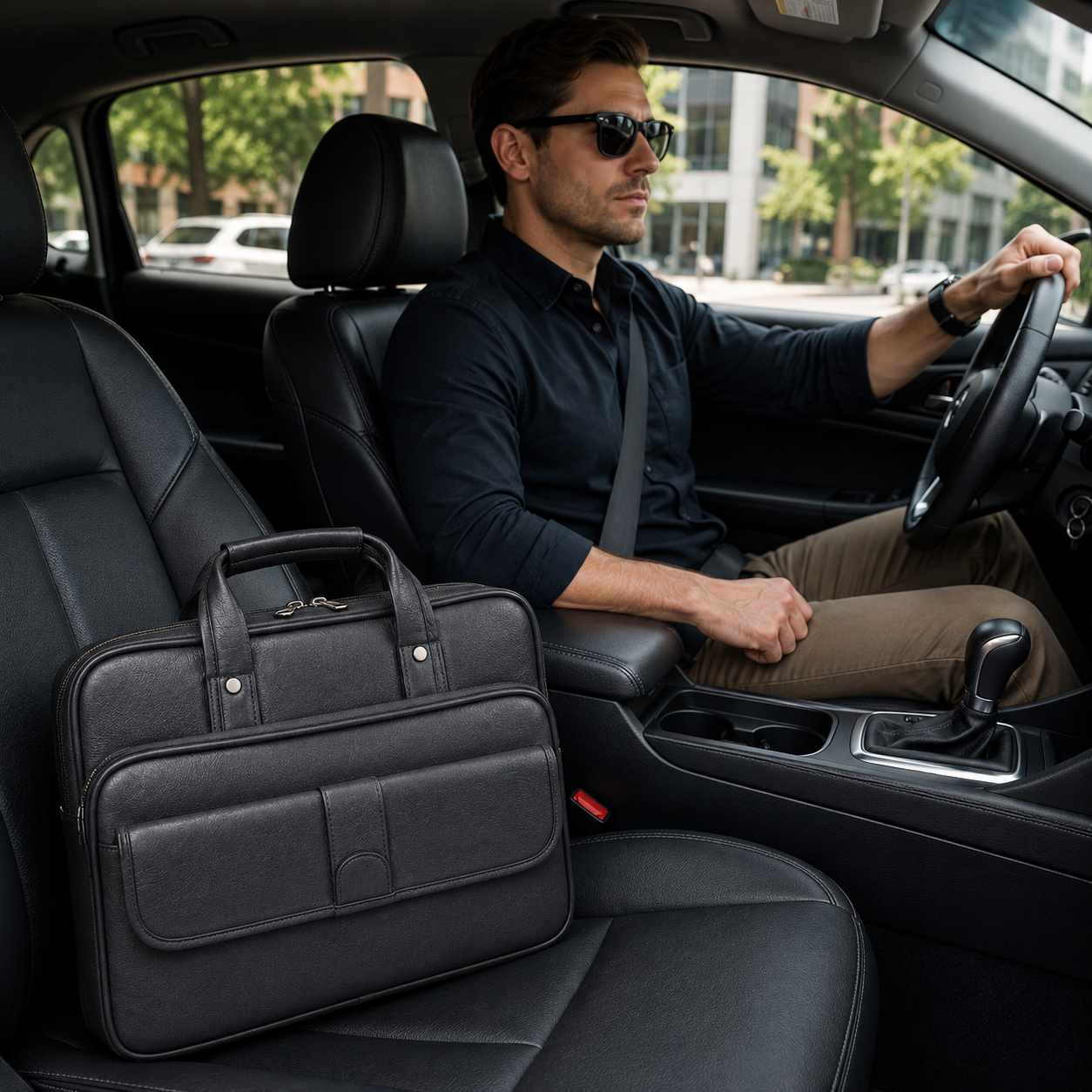Luxcariiy Grey Genuine Leather Laptop Bag for Men | Premium Business Briefcase for 15.6 & 16 Inch Laptop | Professional Office Work Travel Messenger Bag