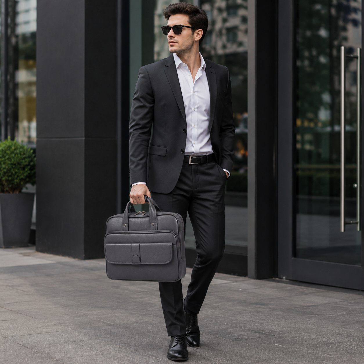 Luxcariiy Grey Genuine Leather Laptop Bag for Men | Premium Business Briefcase for 15.6 & 16 Inch Laptop | Professional Office Work Travel Messenger Bag