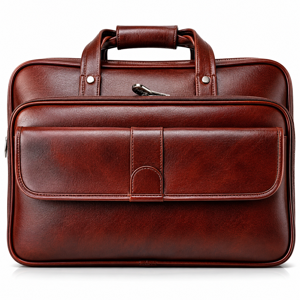 Luxcariiy Men’s Genuine Leather Laptop Bag – Chestnut Brown Professional Briefcase for Work, Office & Business Travel