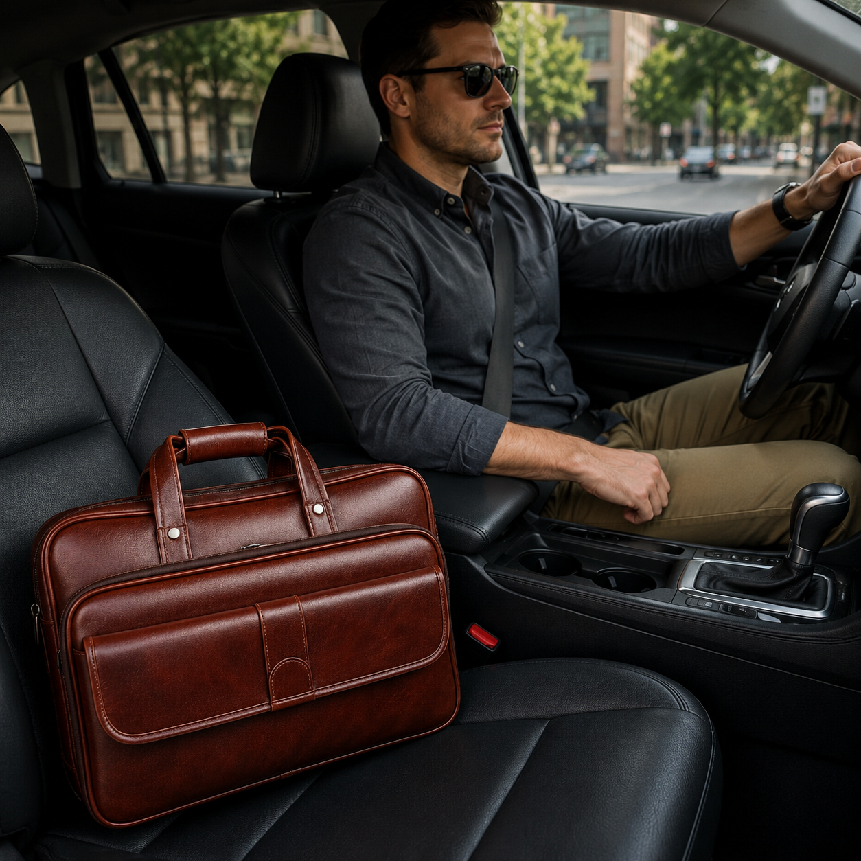 Luxcariiy Men’s Genuine Leather Laptop Bag – Chestnut Brown Professional Briefcase for Work, Office & Business Travel