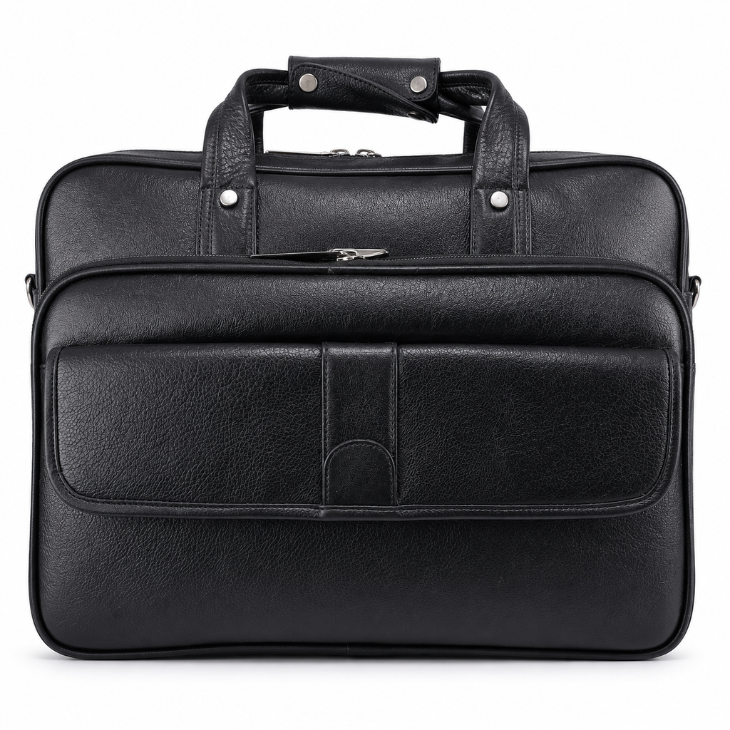 Luxcariiy Black Genuine Leather Laptop Bag for Men – Professional Business Briefcase, Work & Office Bag with Multiple Compartments