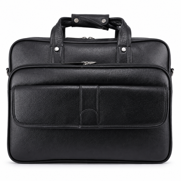 Luxcariiy Black Genuine Leather Laptop Bag for Men – Professional Business Briefcase, Work & Office Bag with Multiple Compartments