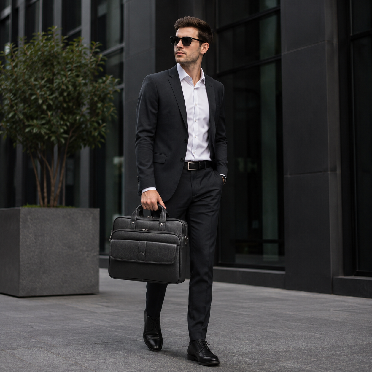 Luxcariiy Black Genuine Leather Laptop Bag for Men – Professional Business Briefcase, Work & Office Bag with Multiple Compartments