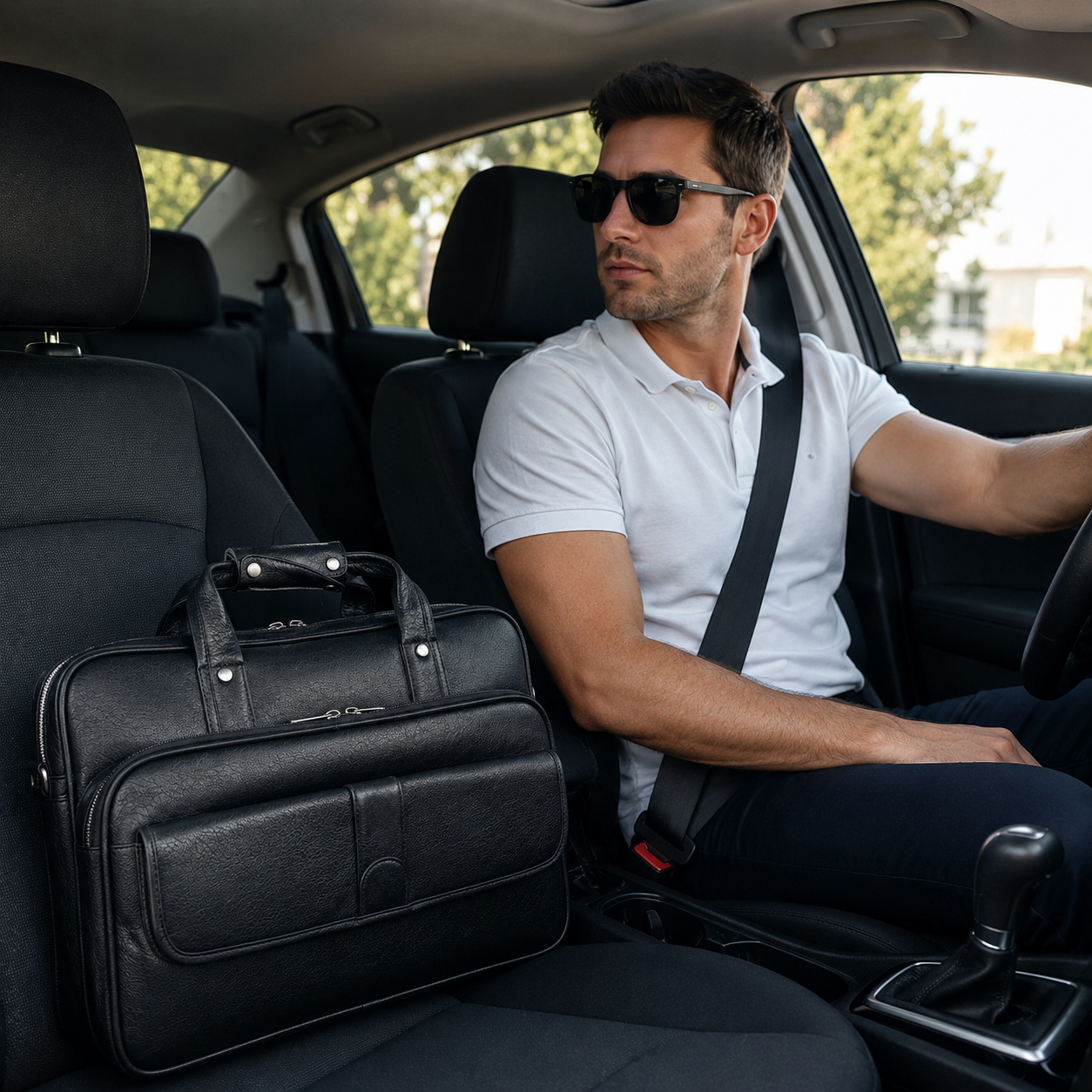 Luxcariiy Black Genuine Leather Laptop Bag for Men – Professional Business Briefcase, Work & Office Bag with Multiple Compartments