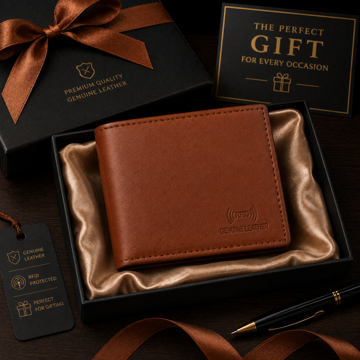 Men’s Genuine Leather Bifold Wallet with RFID Blocking, Coin Pocket & Multiple Card Slots – Brown Leather Wallet for Men