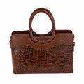 Luxcariiy Brown Genuine Leather Tote Bag for Women – Crocodile Embossed Large Leather Handbag, Laptop Work Bag with Zipper & Shoulder Strap